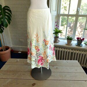 Talbots Vintage Maxi Skirt Floral Linen Silk Blend Size 8